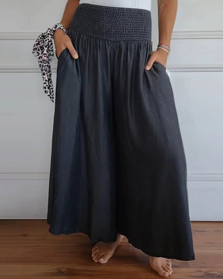 Damen weite Baumwollhose mit elastischem Bund und praktischen Taschen Drune