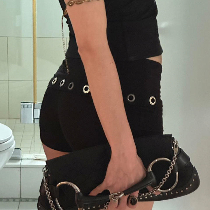 Damen Modische Shorts mit dekorativen Ösen Drune