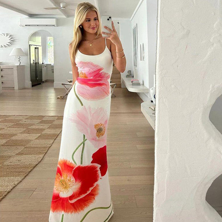 Damen Maxi Kleid mit floralem Print und spaghetti-Trägern Drune
