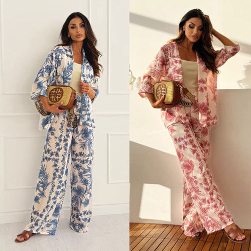 Damen Zweiteiler Set mit floralem Design und lässigem Schnitt Drune
