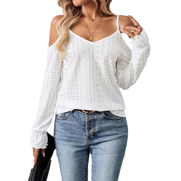Damen Oberteil mit Off-Shoulder Design und feiner Lochstickerei Drune