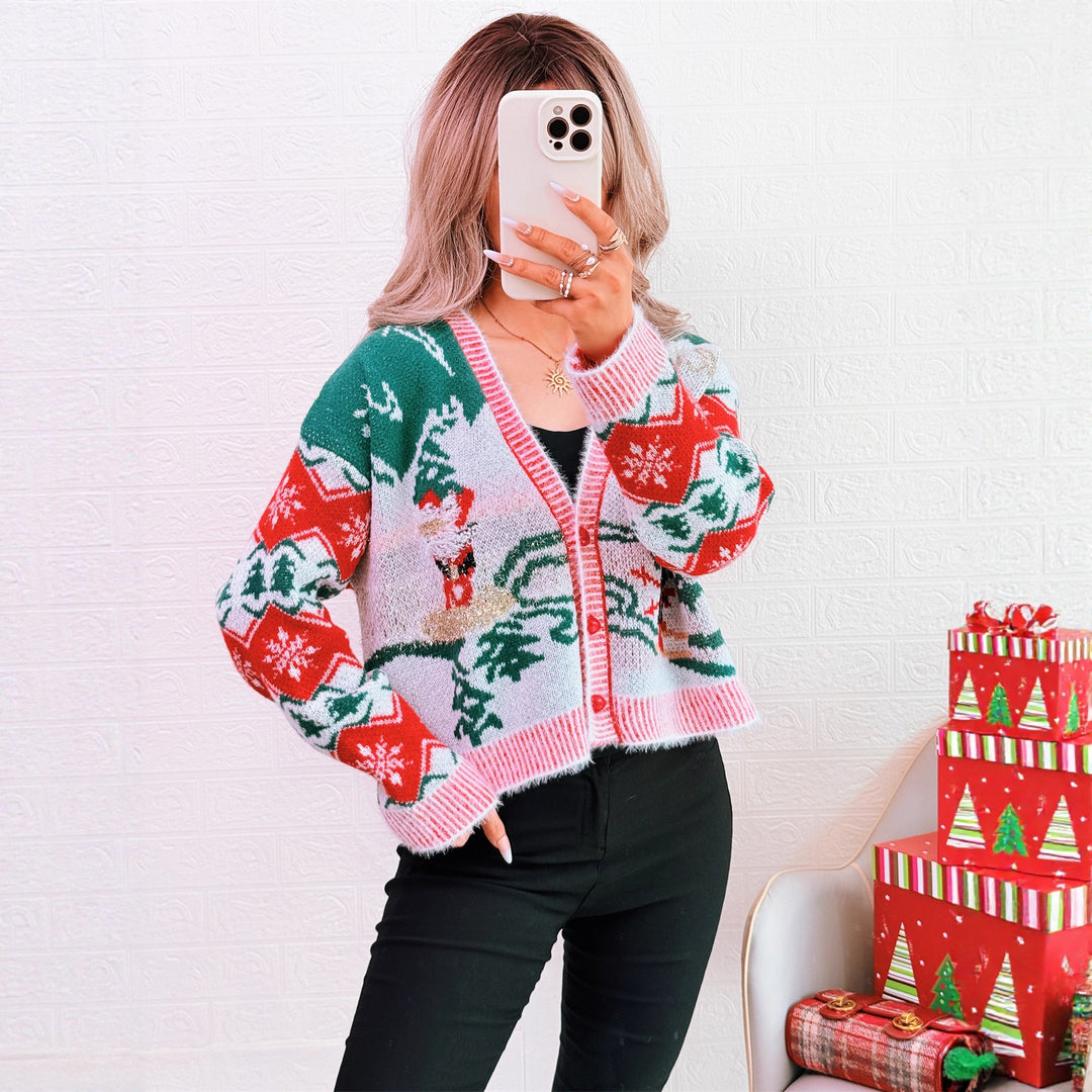Damen Strickjacke im festlichen Design mit Weihnachtsmotiven Drune