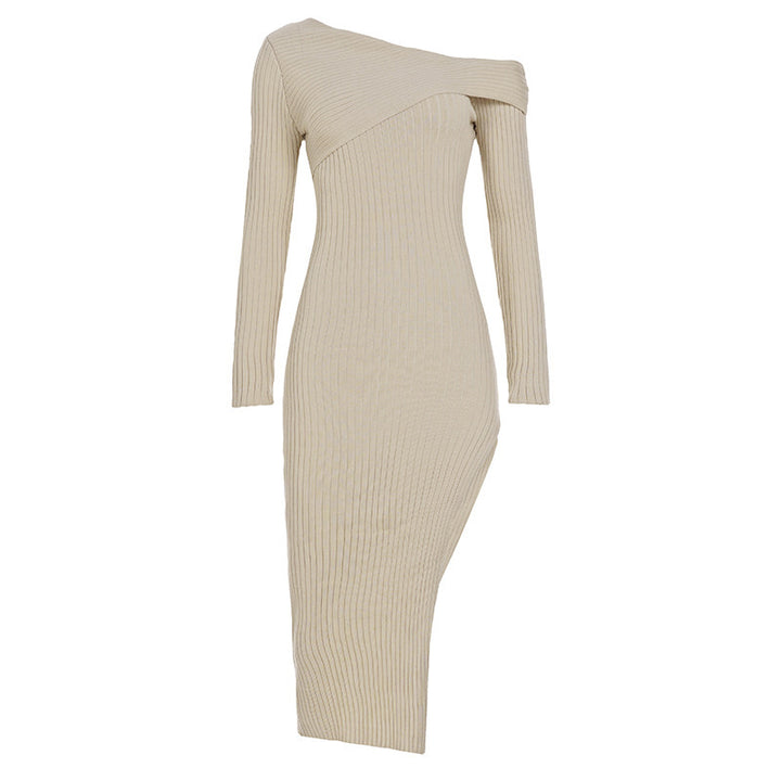 Damen nan eng anliegendes One-Shoulder-Rippenkleid mit asymmetrischem Ausschnitt und figurbetonter Midi-Silhouette Drune