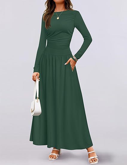 Damen Maxikleid mit langem Arm und praktischem Taschen-Design Drune