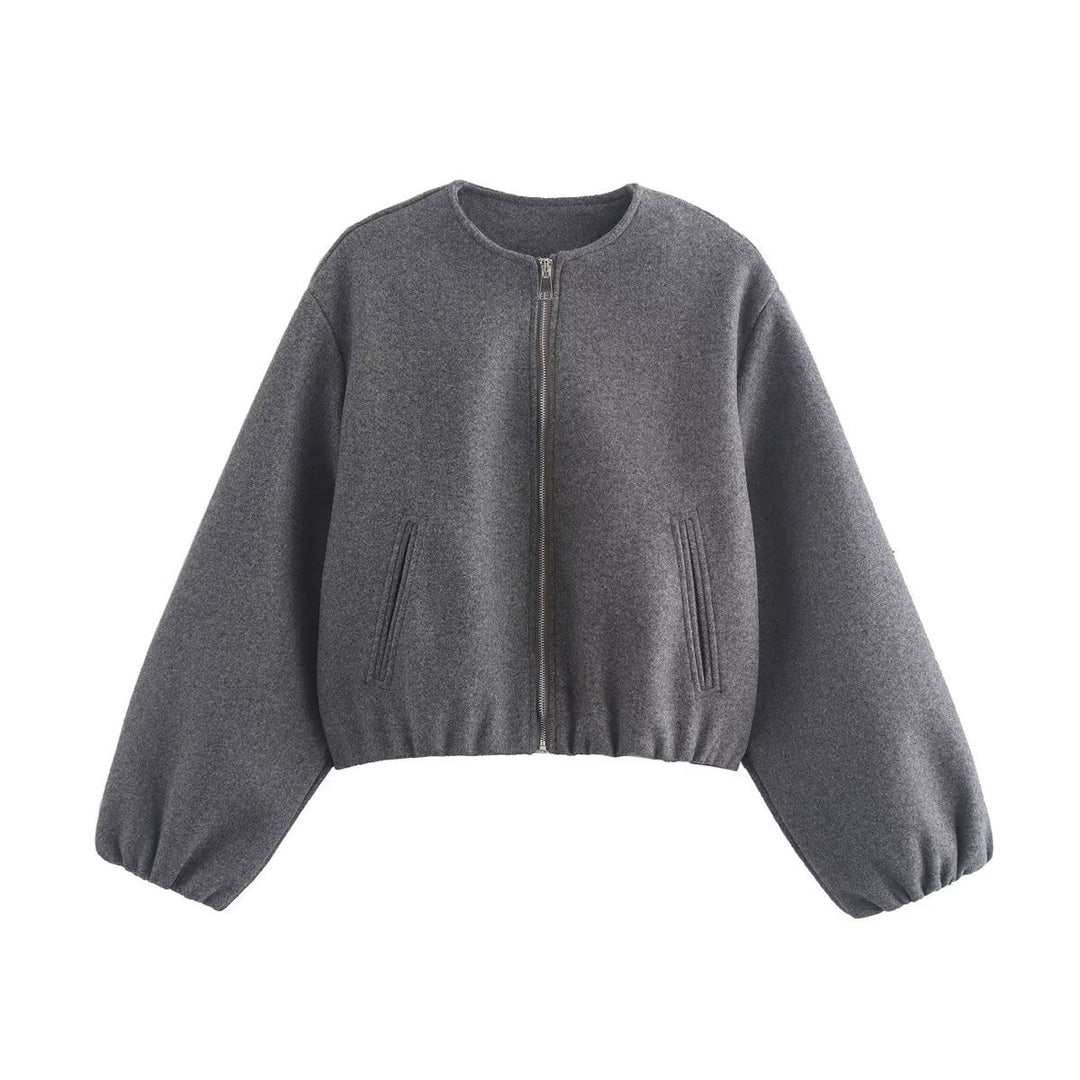Damen bequeme und stylische Bomberjacke mit hohem Kragen und seitlichen Taschen Drune