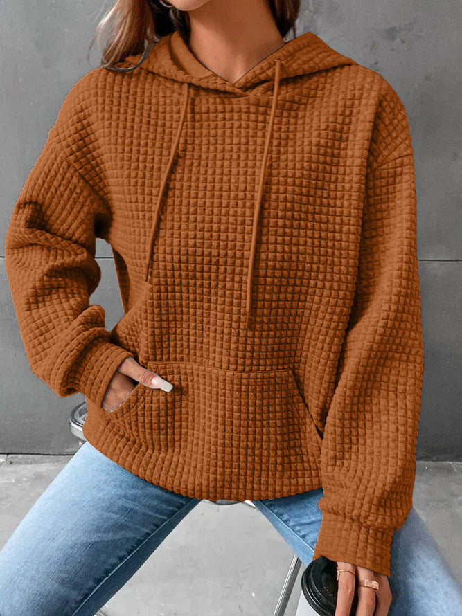 Damen Waffelstruktur Kapuzenpullover mit Kängurutasche und lässigem Schnitt Drune
