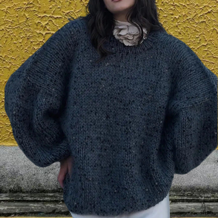 Damen Glitzernder Strickpullover mit weitem Schnitt und eleganten Akzenten Drune