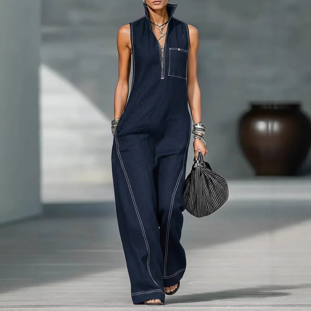 Damen Utility-Jumpsuit mit hochgeschlossenem Kragen und tiefem Reißverschluss Drune