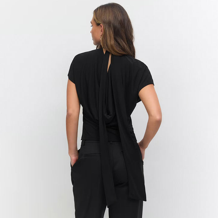 Damen Cropped Oberteil mit hochgeschlossenem Kragen und voluminösen Ärmeln Drune