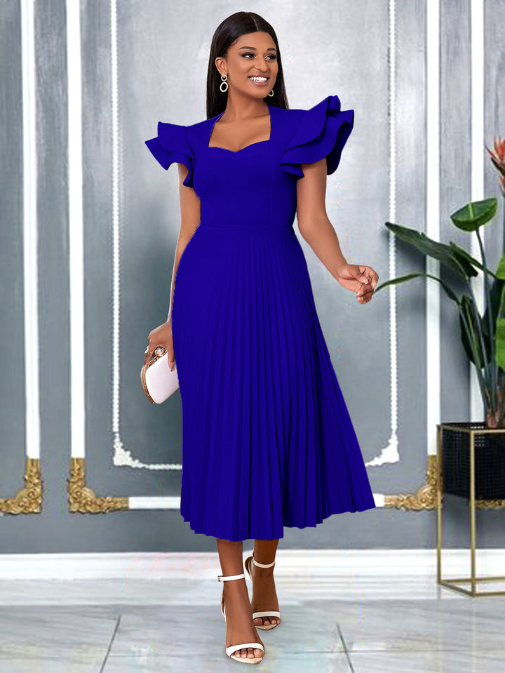 Damen plissiertes Maxikleid mit eleganten Rüschendetails Drune