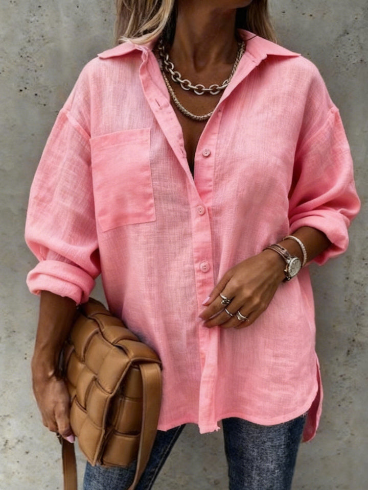 Damen Leichte und lässige Bluse mit Brusttasche Drune