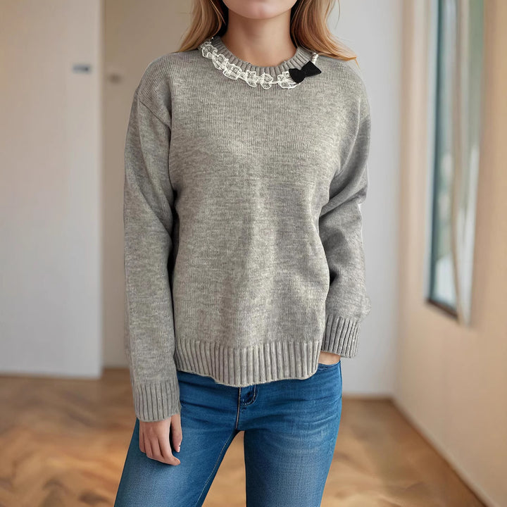 Damen lässiger Pullover mit dekorativem Kragen Drune