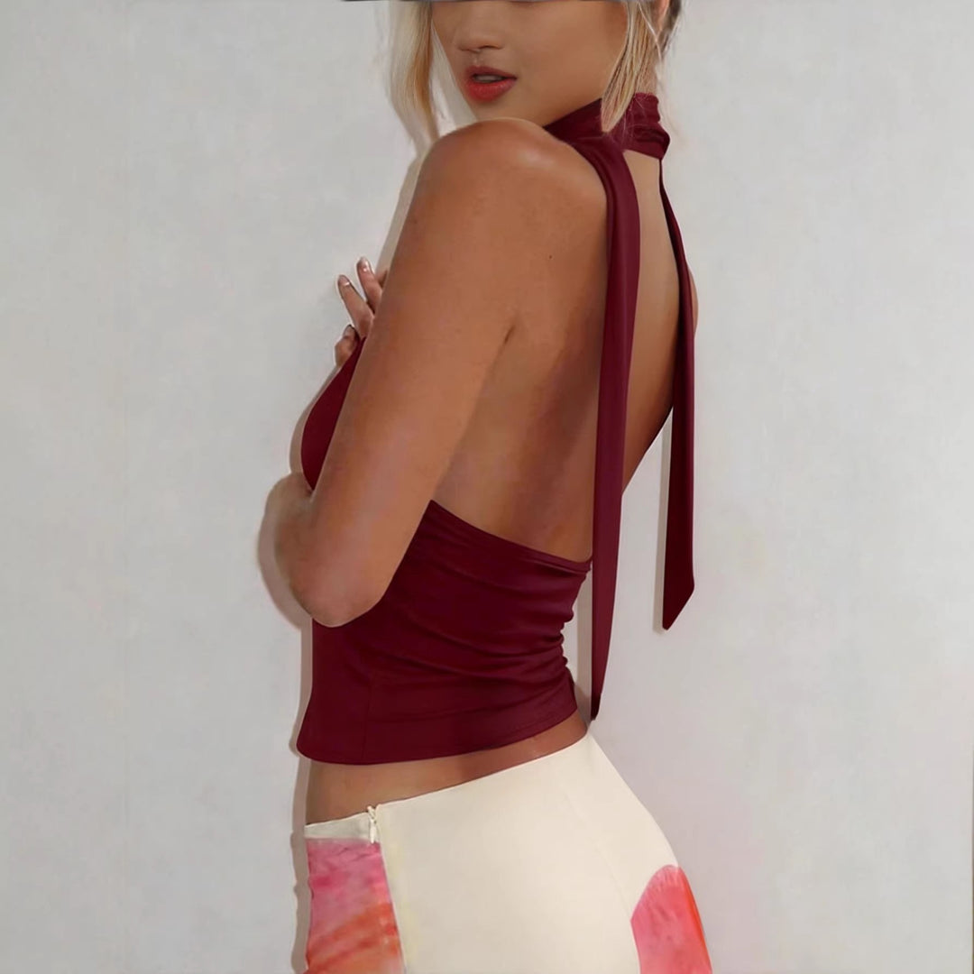 Damen Neckholder-Top mit tiefem Ausschnitt und Raffung Drune