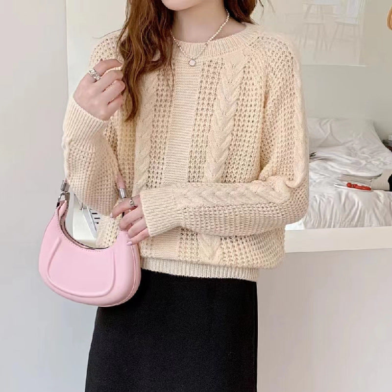 Damen Grobstrickpullover mit Zopfmuster und lockerer Passform Drune