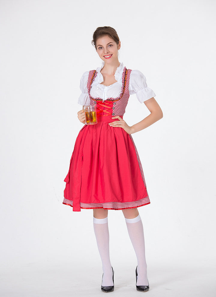 Damen nan traditionelles Dirndl mit Schnürcorsage, knielangem Tellerrock und Schürze Drune