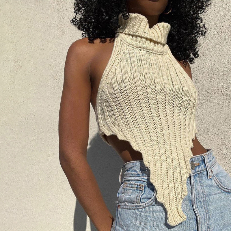 Damen cropped Stricktop mit hohem Kragen Drune