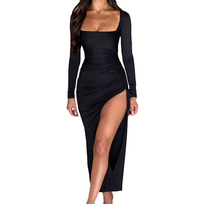 Damen Kleid mit raffiniertem Drapierungseffekt und sexy Schlitz Drune