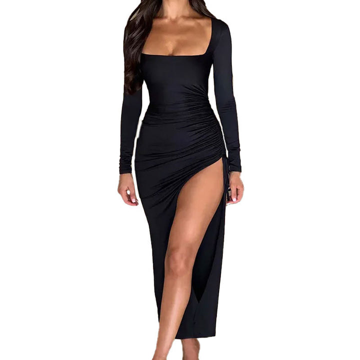 Damen Kleid mit raffiniertem Drapierungseffekt und sexy Schlitz Drune