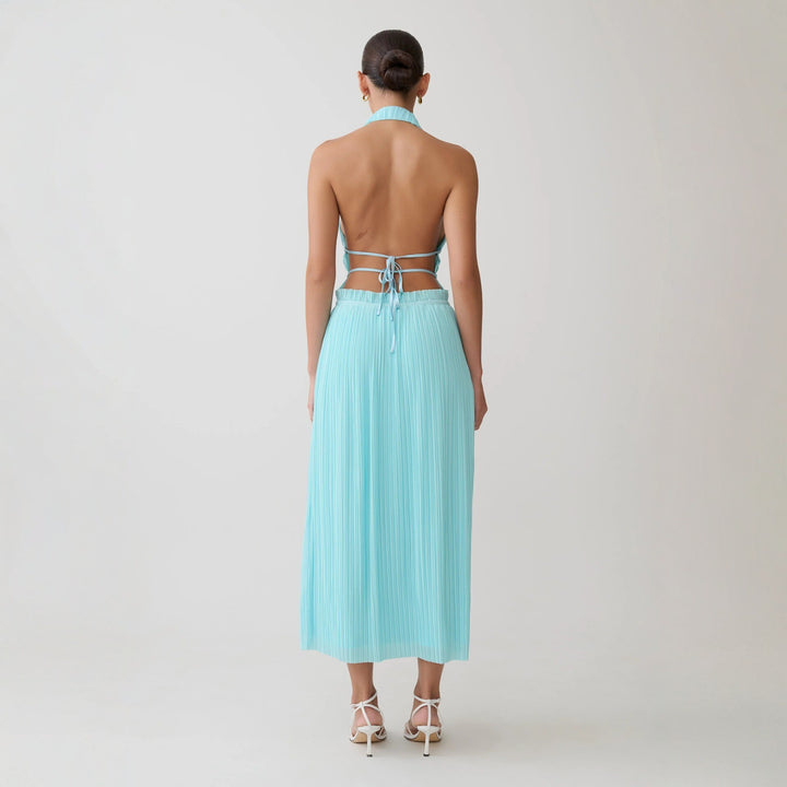Damen Fließendes Maxikleid mit tiefem V-Ausschnitt und Plisseedetails Drune