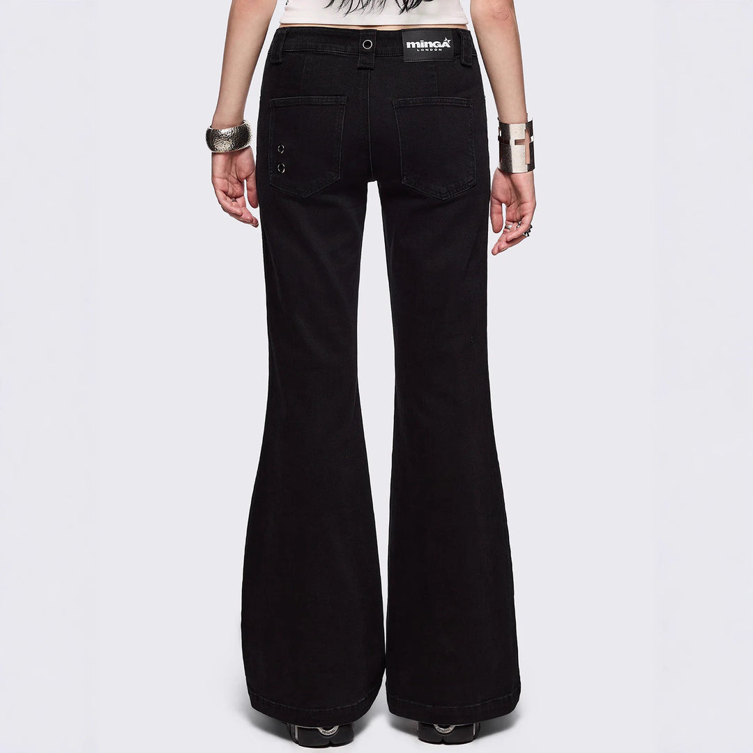 Damen Flared Jeans mit dekorativen Ösen Drune