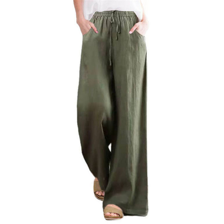 Damen Weite Leinenhose mit elastischem Bund und seitlichen Taschen Drune