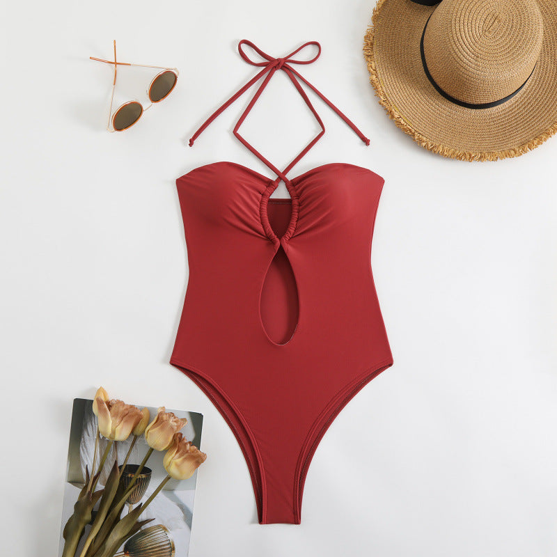 Damen Einteiliger Badeanzug mit modischem Cut-Out-Design und trägerlosem Oberteil Drune