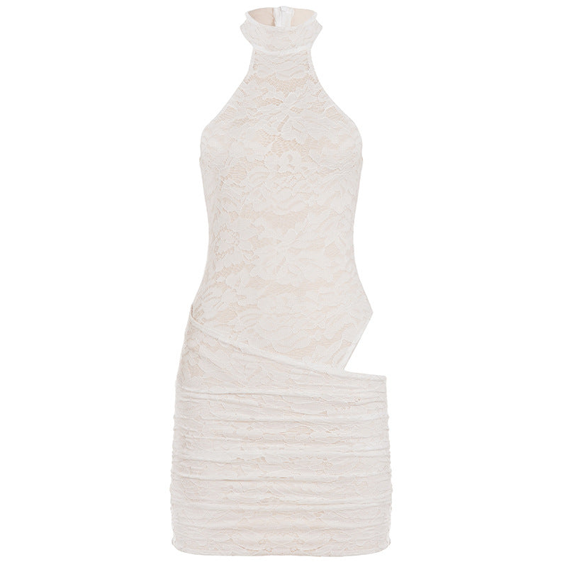 Damen Spitzen-Cocktailkleid mit schicker Halteroptik und elastischem Saum Drune