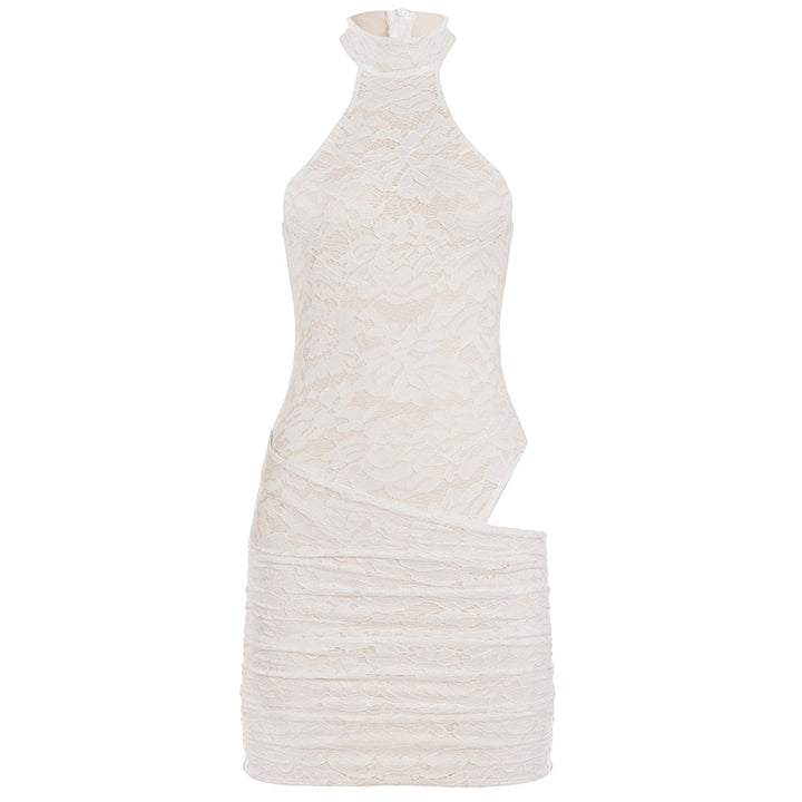 Damen Spitzen-Cocktailkleid mit schicker Halteroptik und elastischem Saum Drune