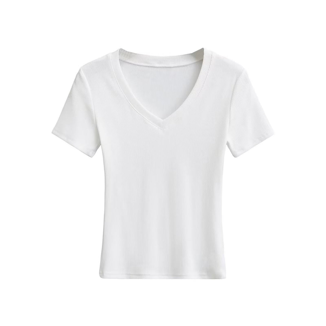 Damen V-Ausschnitt T-Shirt aus hochwertiger Baumwolle mit bequemer Passform Drune