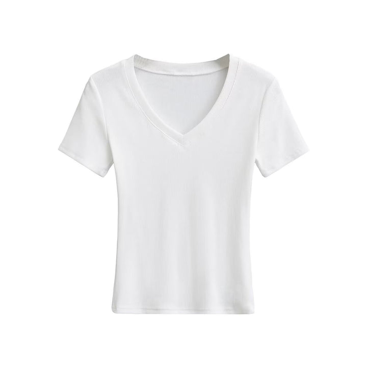 Damen V-Ausschnitt T-Shirt aus hochwertiger Baumwolle mit bequemer Passform Drune