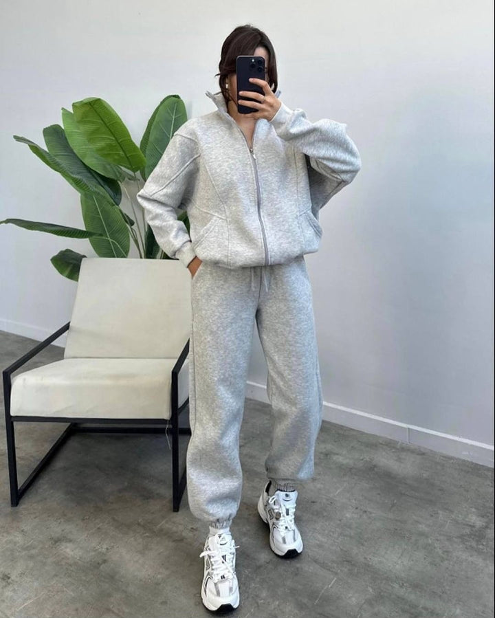 Damen bequemer und stilvoller Zip-Hoodie mit passenden Jogginghosen Drune