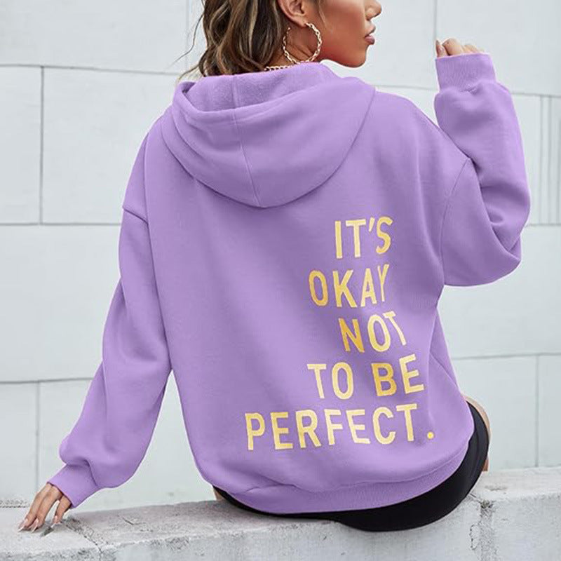 Damen Kapuzenpullover mit motivierendem Schriftzug und kuscheligem Innenfutter Drune