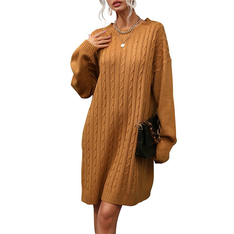 Damen Strickkleid im eleganten Zopfmuster mit taillierbarem Gürtel Drune