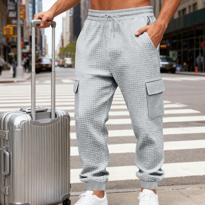 Herren nan Waffelstruktur Cargohose im Joggingstil mit Klappentaschen und elastischem Bund Drune