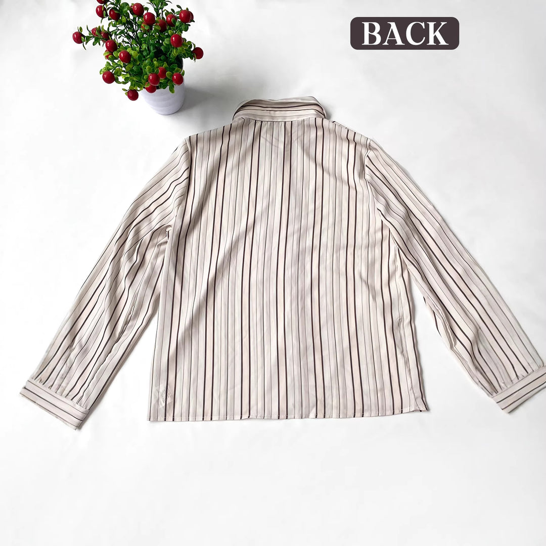 Damen Langarm-Bluse mit feinen Streifen und klassischem Kragen Drune