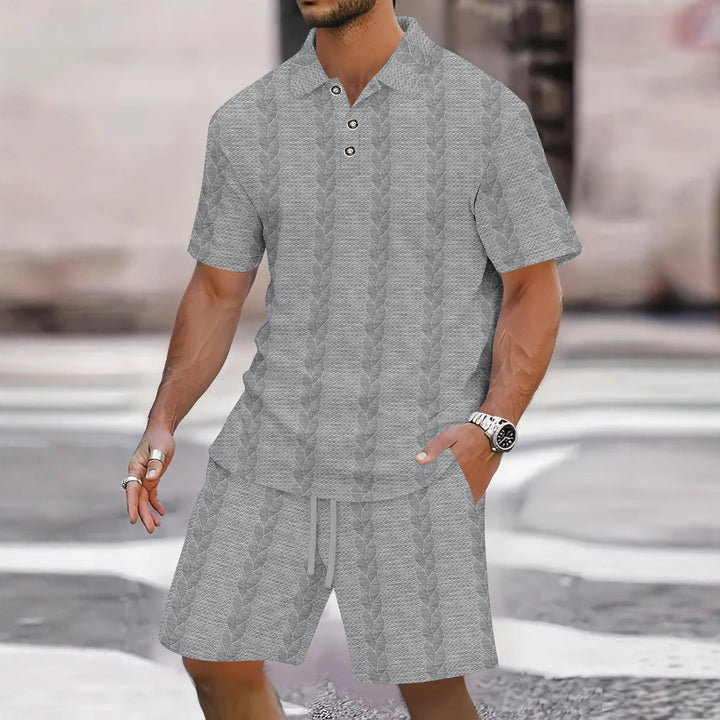 Herren Freizeit-Set mit strukturiertem Poloshirt und Shorts Drune
