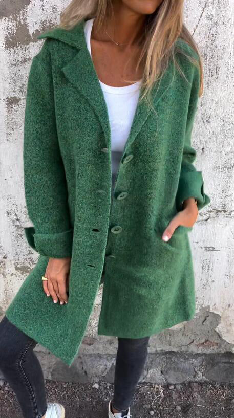 Damen Plüschiger Wollmantel mit großen Knöpfen Drune