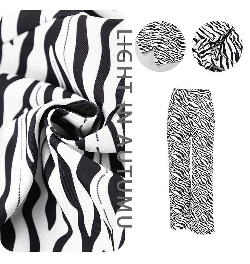 Damen weite Zebra-Print Palazzo-Hose Drune