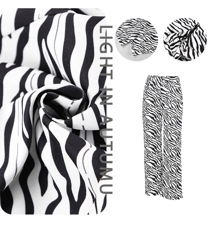 Damen weite Zebra-Print Palazzo-Hose Drune