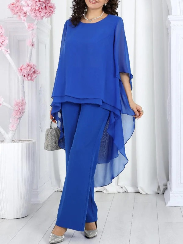 Damen Schicke Tunika mit Transparenter Überlagerung und Eleganten Pants Drune