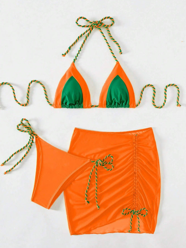 Damen Triangel-Bikini mit Wickelrock und Bänder Drune
