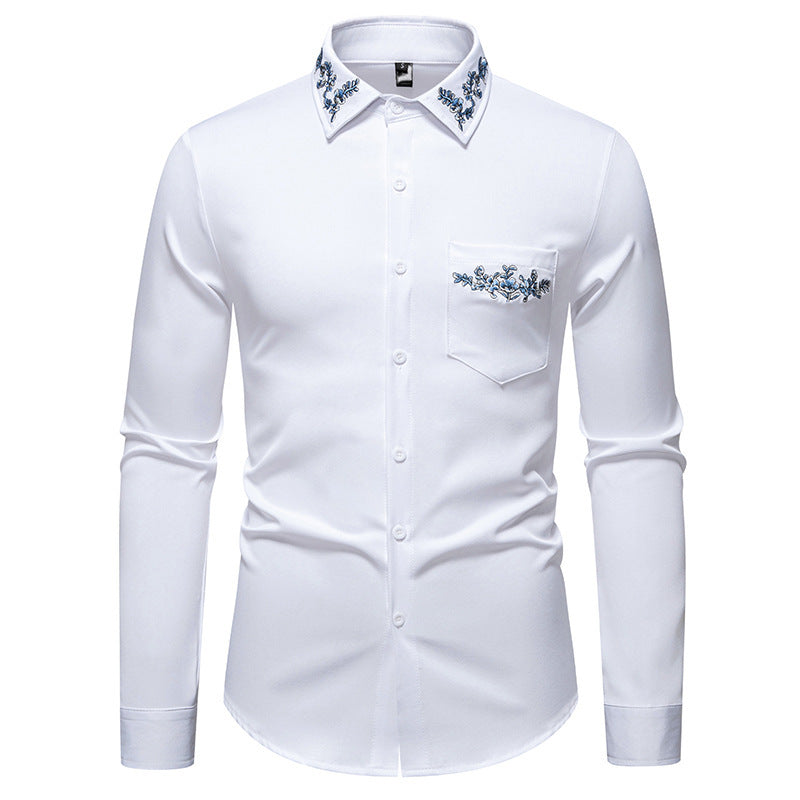 Herren elegantes Hemd mit kunstvollem Bestickungsdesign Drune