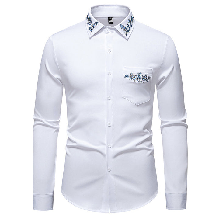 Herren elegantes Hemd mit kunstvollem Bestickungsdesign Drune