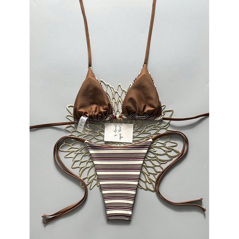 Damen Triangel-Bikini mit hohem Beinausschnitt und feinem Strukturmuster Drune