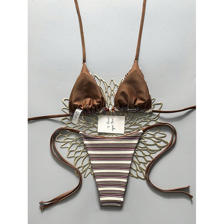 Damen Triangel-Bikini mit hohem Beinausschnitt und feinem Strukturmuster Drune