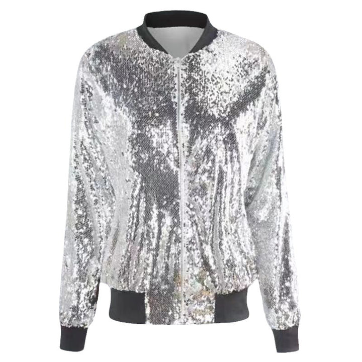 Damen Pailletten-Bomberjacke mit kontrastierendem Bündchen und funkelndem Design Drune