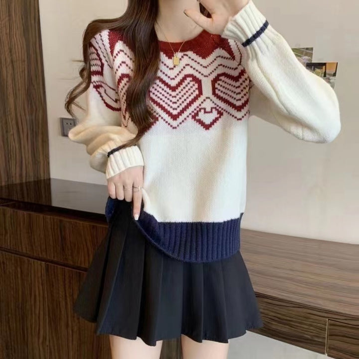 Damen gemütlicher Strickpullover mit grafischem Muster Drune