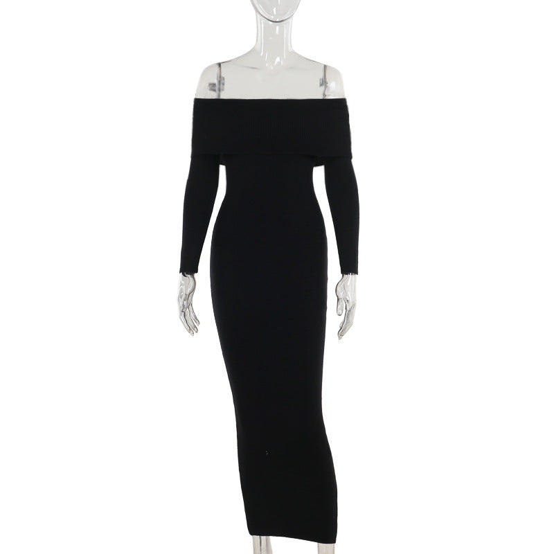 Damen schulterfreies Maxikleid mit langem Arm und elegantem Schnitt Drune