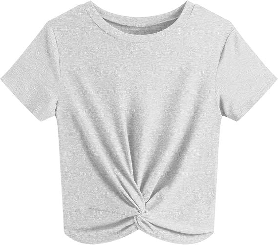 Damen Kurzarm T-Shirt mit Knoten und elastischem Stoff Drune