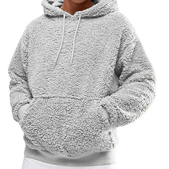 Herren Lässiger Teddy-Fleece Hoodie mit praktischen Kängurutaschen und verstellbarem Kordelzug Drune